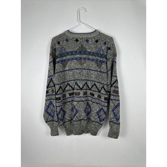 Vintage 80s/90s Method Sweater Mens Geometric Abstract Acrylic Grandpa Grunge - Picture 6 of 12